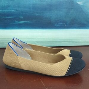 Rothy's Camel Tan Flats with Black Toe Cap 9.5